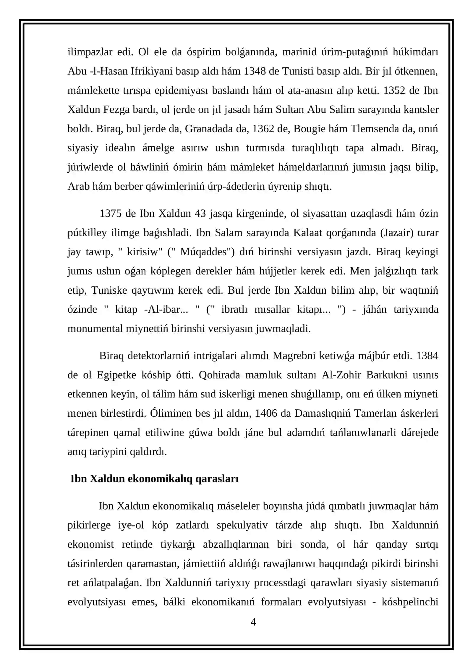 Arab màmleketlerindegi fiodalizmniñ ekonomikaliq ideyalari.Ibn Xoldum qaraslari 4