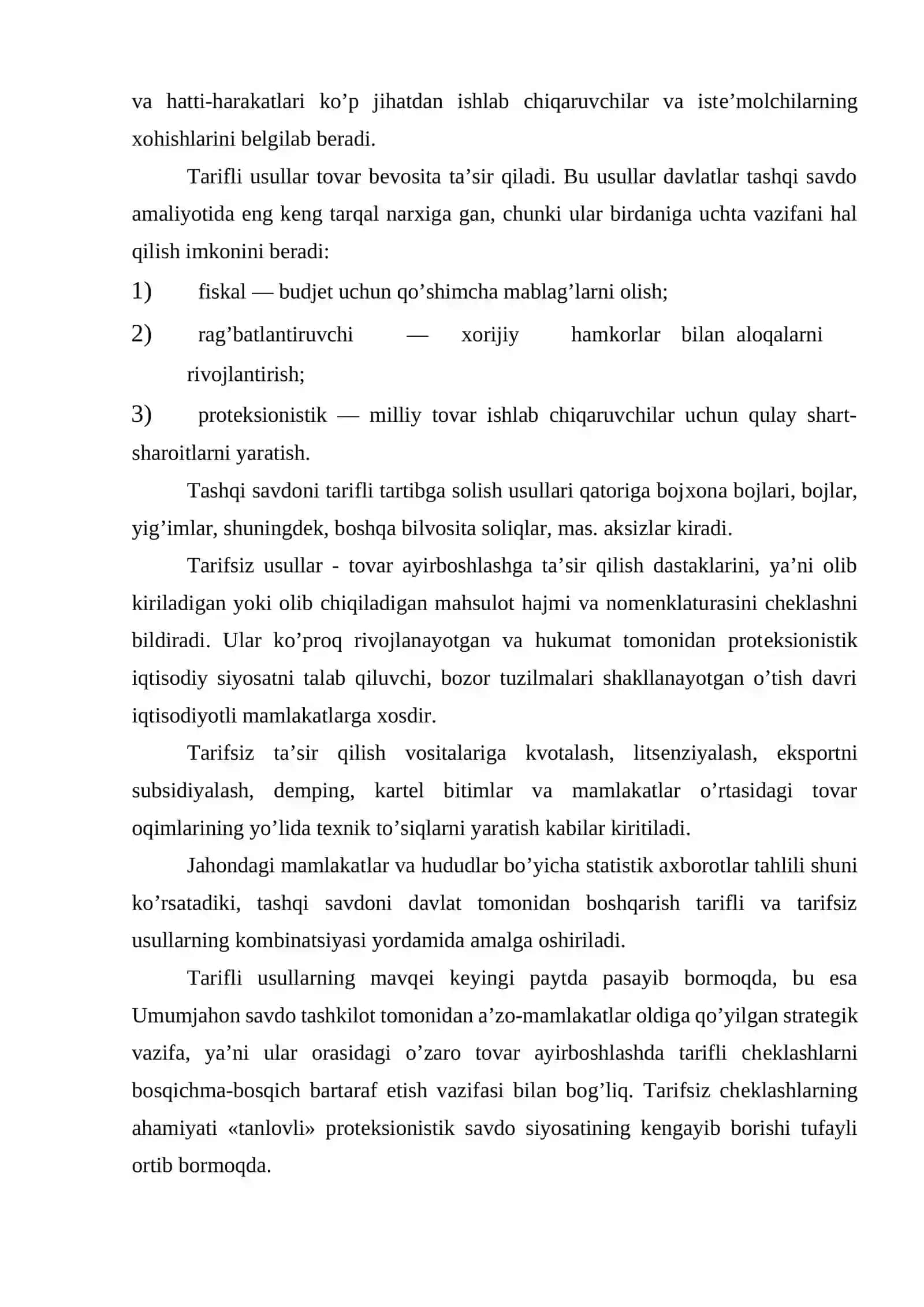 Tashqi savdoni tartibga solishing tarif metodlari 4
