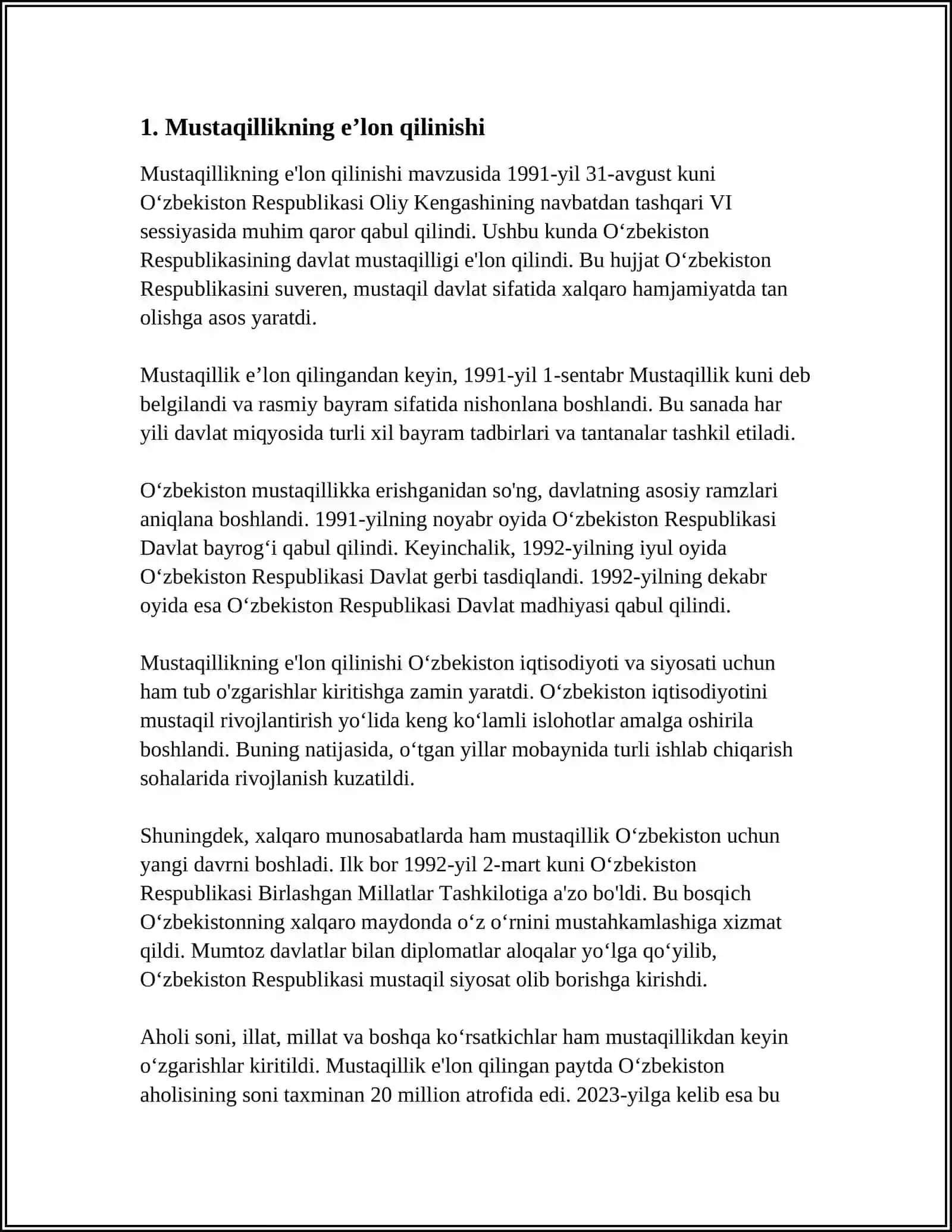 OʻZBEKISTON MUSTAQILLIGINING TARIXIY AHAMIYATI. DAVLAT RAMZLARI QABUL QILINISHI 4