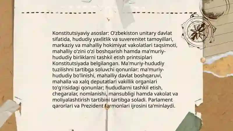 Oʻzbekiston Respublikasining ma'muriy-hududiy tuzilishi: tushuncha va printsiplari 4