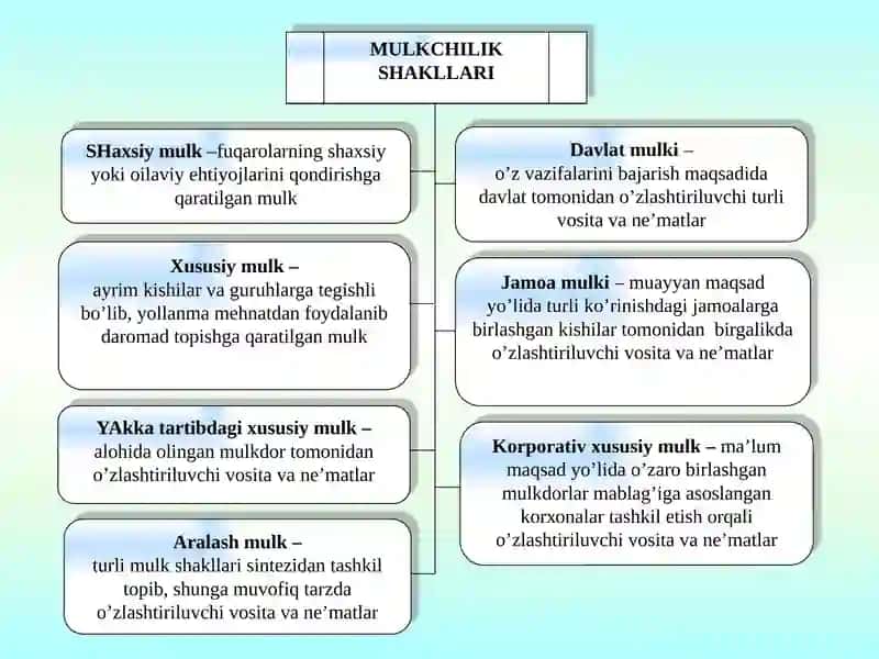 Mulkchilik masalasini hal qilish bozorni vujudga keltirishga qaratilgan butun tadbirlar tizimi 4