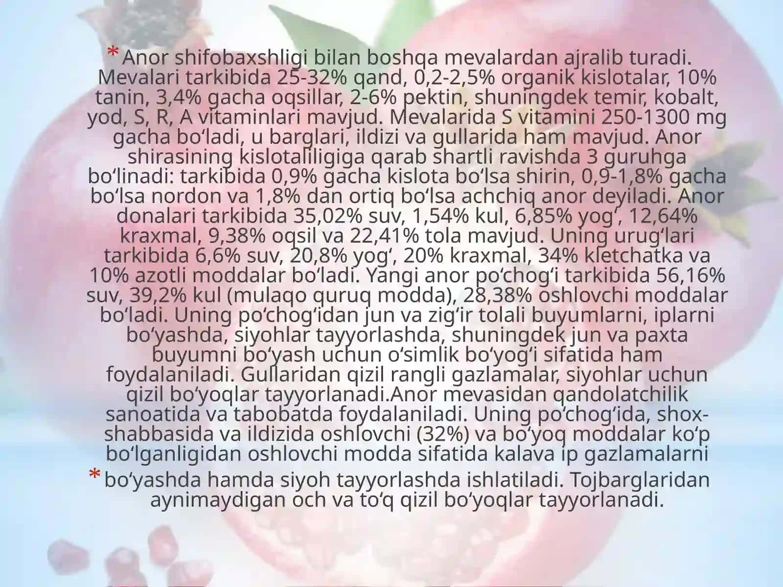 Anor (Punicagranatum) o’simligining biologiyasi va ko’chatchiligi 4