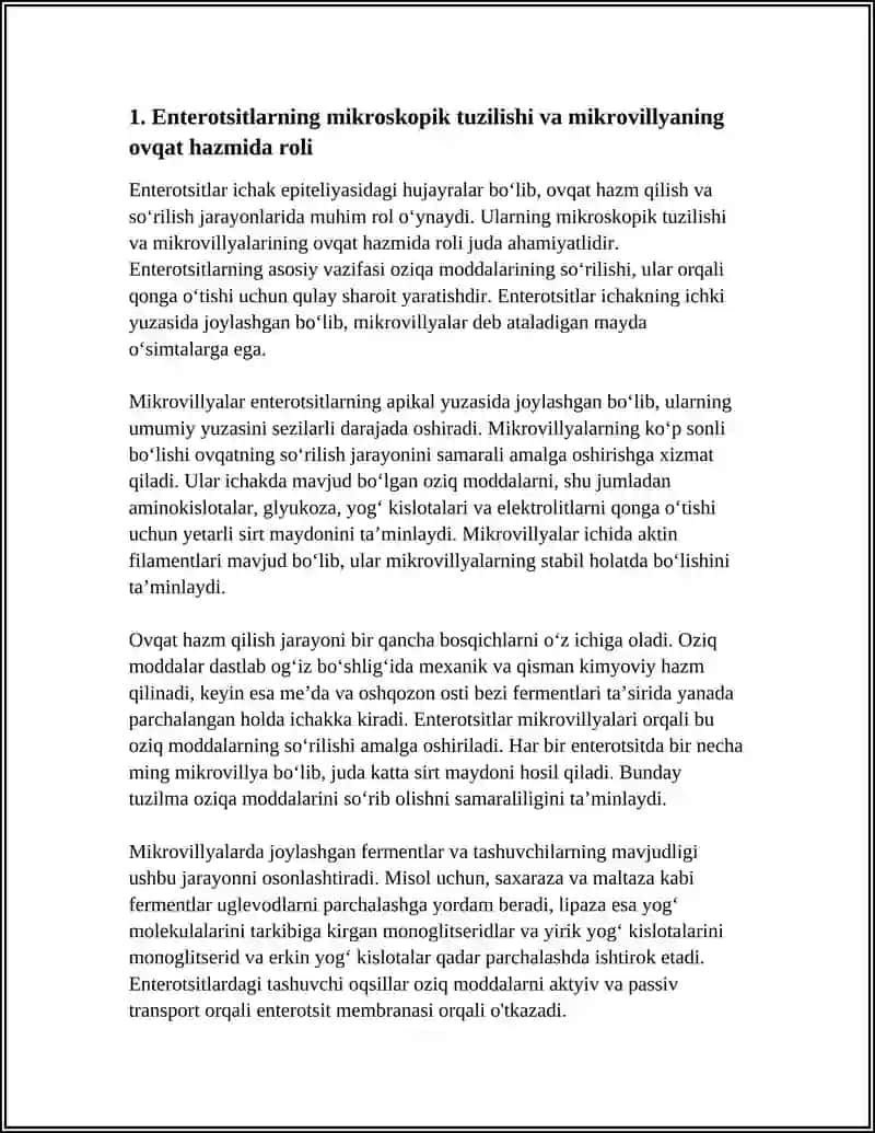 ICHAKLARDA OVQAT HAZM BOʻLISHI VA QONGA SOʻRILISHIDA JIYAKLI ENTEROTSITNING AHAMIYATI 4