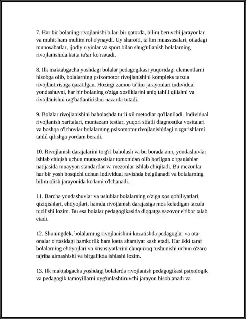 ILK MAKTABGACHA YOSHDAGI BOLALAR PEDAGOGIKASI FANIDAN OʻTILGAN MAVZULAR YUZASIDAN 20 TA TEST TUZISH 4