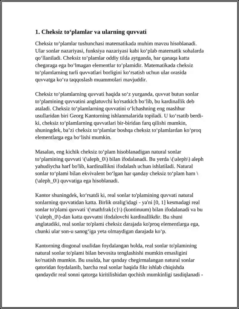 CHEKSIZ TOʻPLAMLARNI QUVVATIGA KOʻRA TAQQOSLASH MUAMMOLARI 4