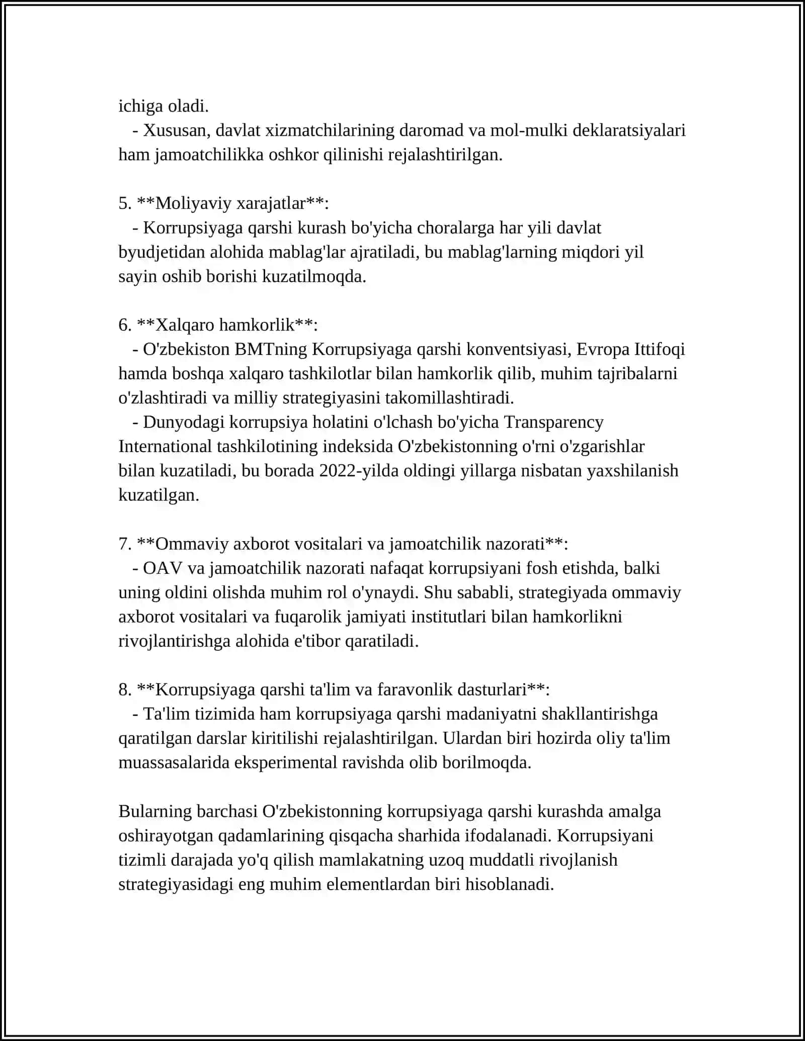 "O'ZBEKISTONDA KORRUPSIYAGA QARSHI KURASH MEXANIZMLARI" 4