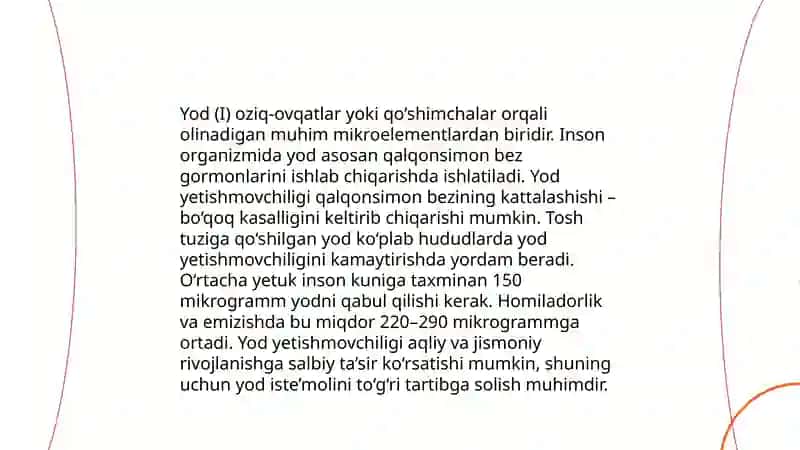 Yod ning kimyoviy tarkibi Va kassaliklardagi profilaktikasi 4