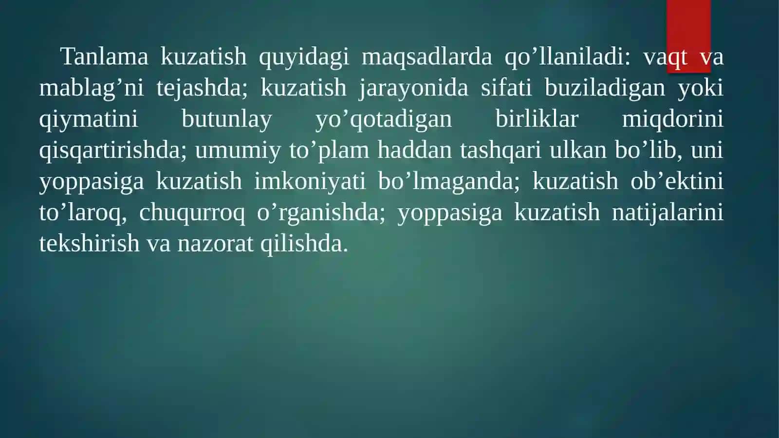 STATISTIKTADQIQOTLARDA TANLAB KUZATISHNING QO’LLANILISHI 4