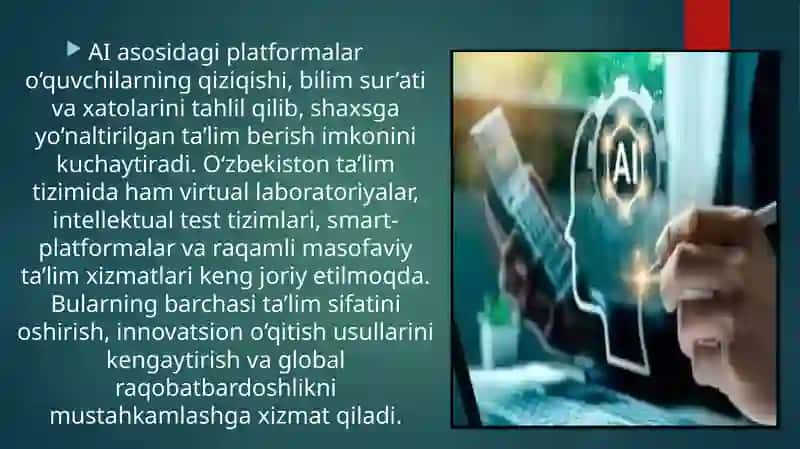 Ta’limda sun’iy intellekt: muammo va istiqbollar. Media makonda psixologik, diniy va madaniy tahdidl 4
