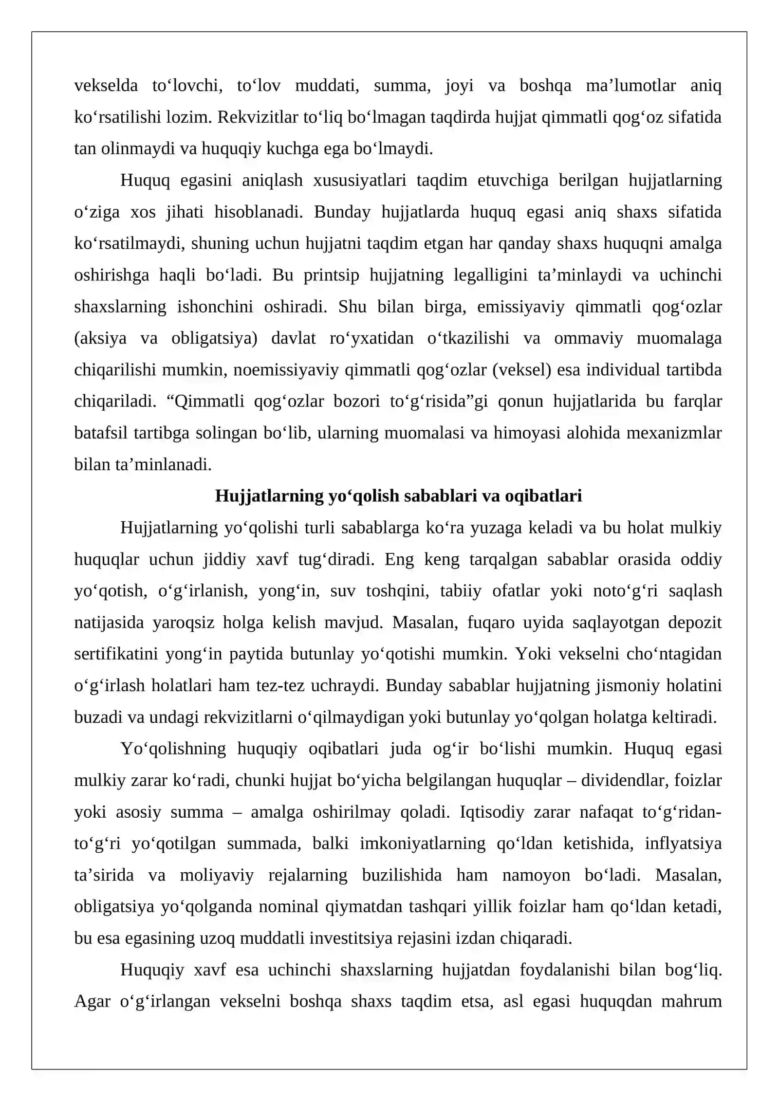 Taqdim etuvchiga deb berilgan hujjatlar yo’qolgan taqdirda, ular bo’yicha huquqlarni tiklash (chaqirib ish yuritish) to’g’risidagi ishlar 4