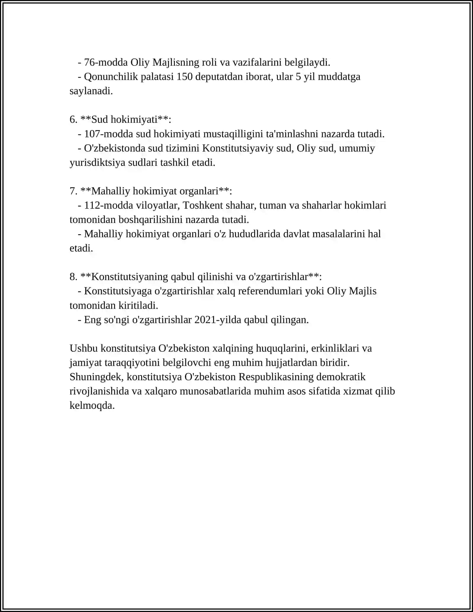 MUSTAQIL ISH Mavzu: ÕZBEKISTONDA INSON HUQUQ VA ERKINLIKLARI TAMINLASHNING KONSTITUTSIYAVIY ASOSLARI 4