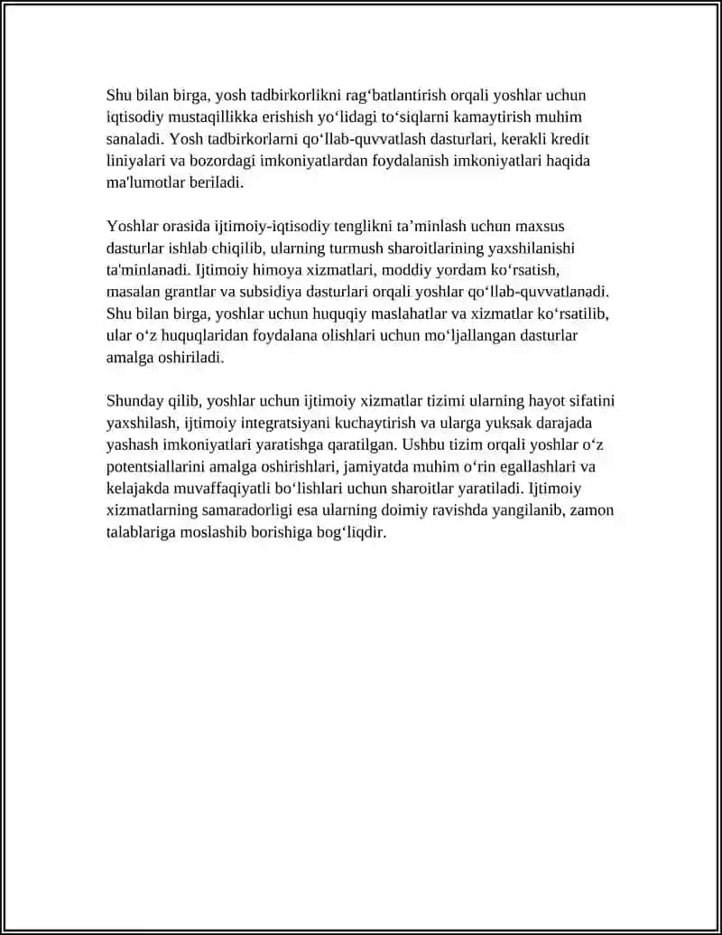 Yoshlar uchun ijtimoiy xizmatlar tizimi 4