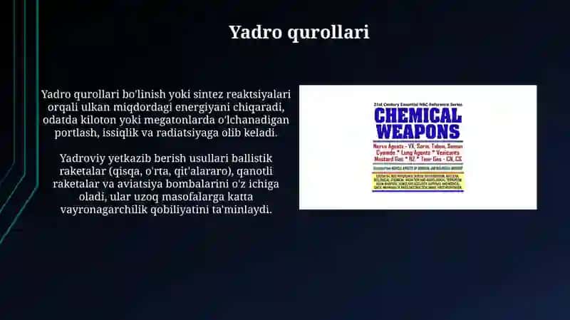 Ommaviy qirg'in qurollarining turlari xususiyatlari 4