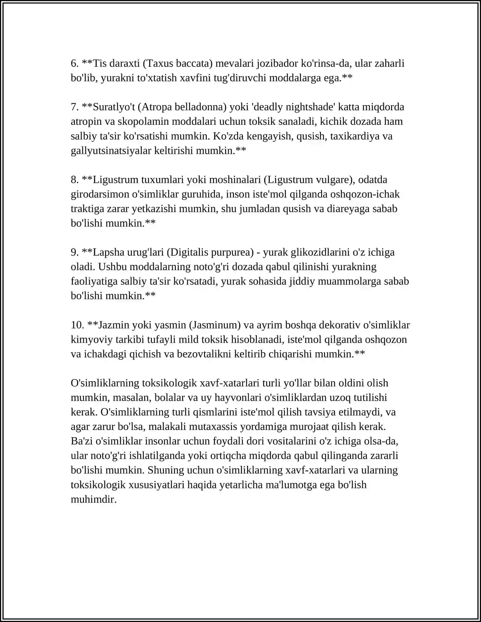 OʻSIMLIK VA HAYVONLAR TOKSIKOLOGIYASI 4