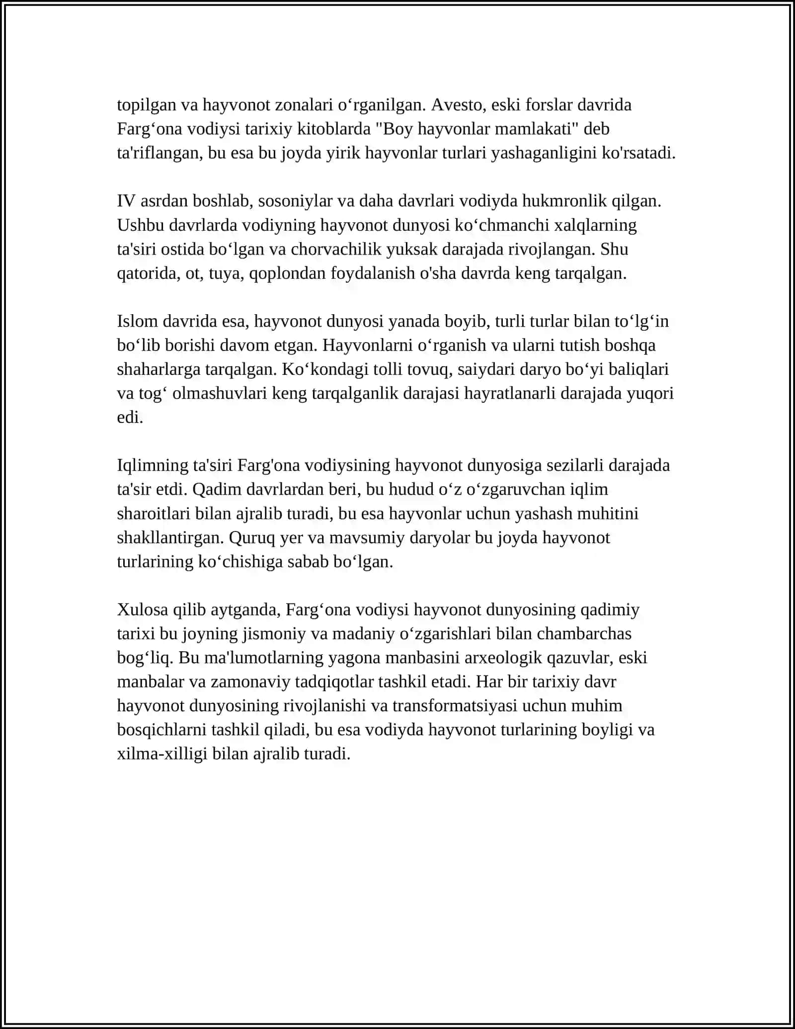 FARG'ONA VODIYSI HAYVONOT DUNVOSINING O'RGANILISH TARIXI 4
