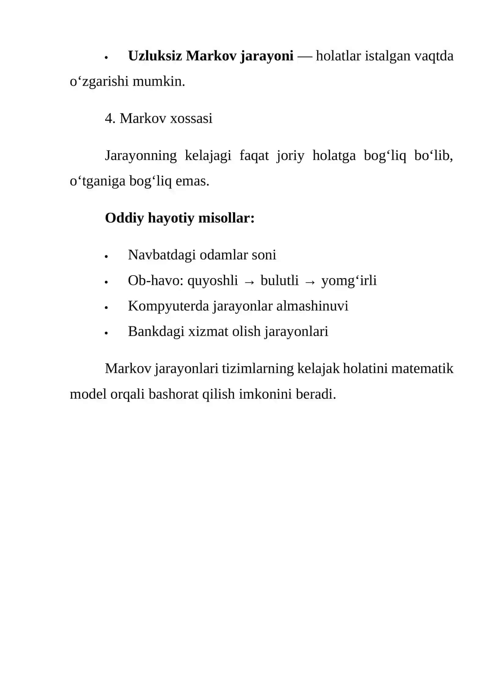 Markov jarayonlari va navbat tizimlarida tadbiqi 4