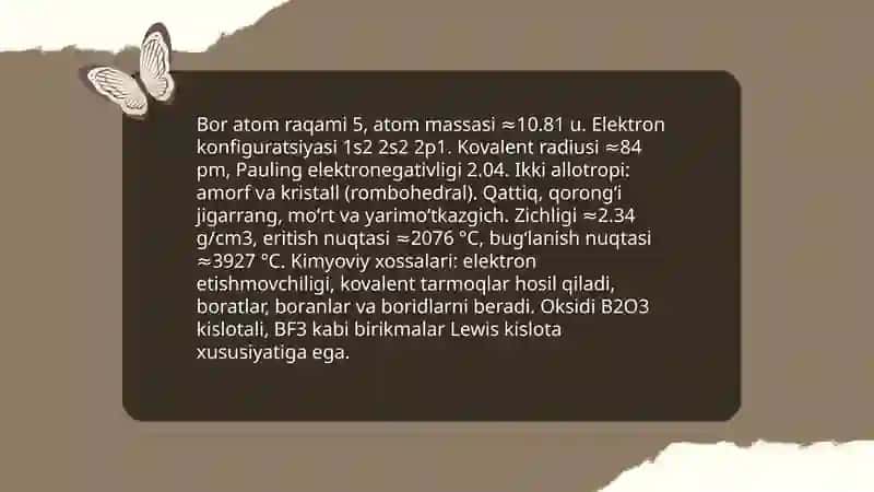 13-guruh elementlari. Bor va alyuminiy ularning birikmalari va xossalari 4