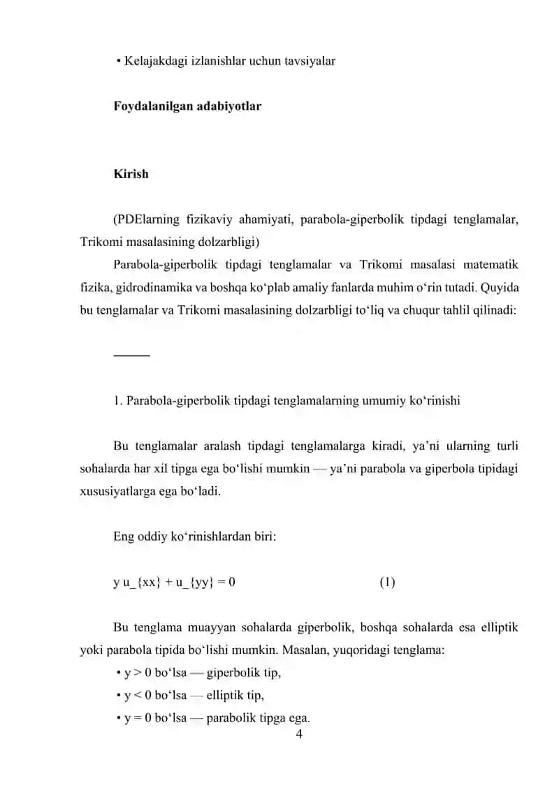Parabola-giperbolik tipdagi model tenglamalar uchun Trikomi, Neyman-Trikomi va siljishli chegaraviy masalalar 4