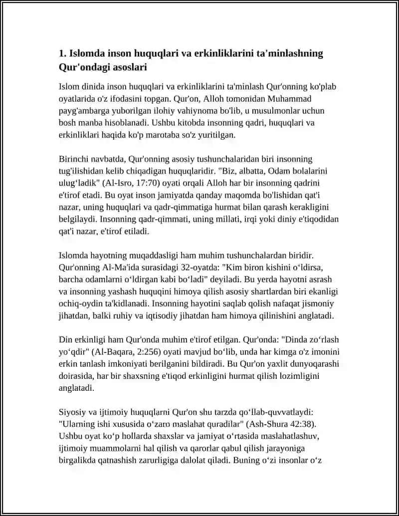 ISLOMDA INSON HUQUQLARI VA ERKINLIKLARINI TA'MINLASHNING O'ZIGA HOS JIHATLARI 4