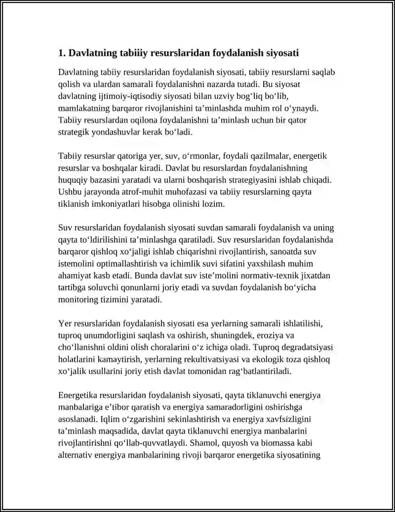 DAVLATNING TABIIY RESURSLARIDAN FOYDALANISH VA EKOLOGIYA SIYOSATI 4