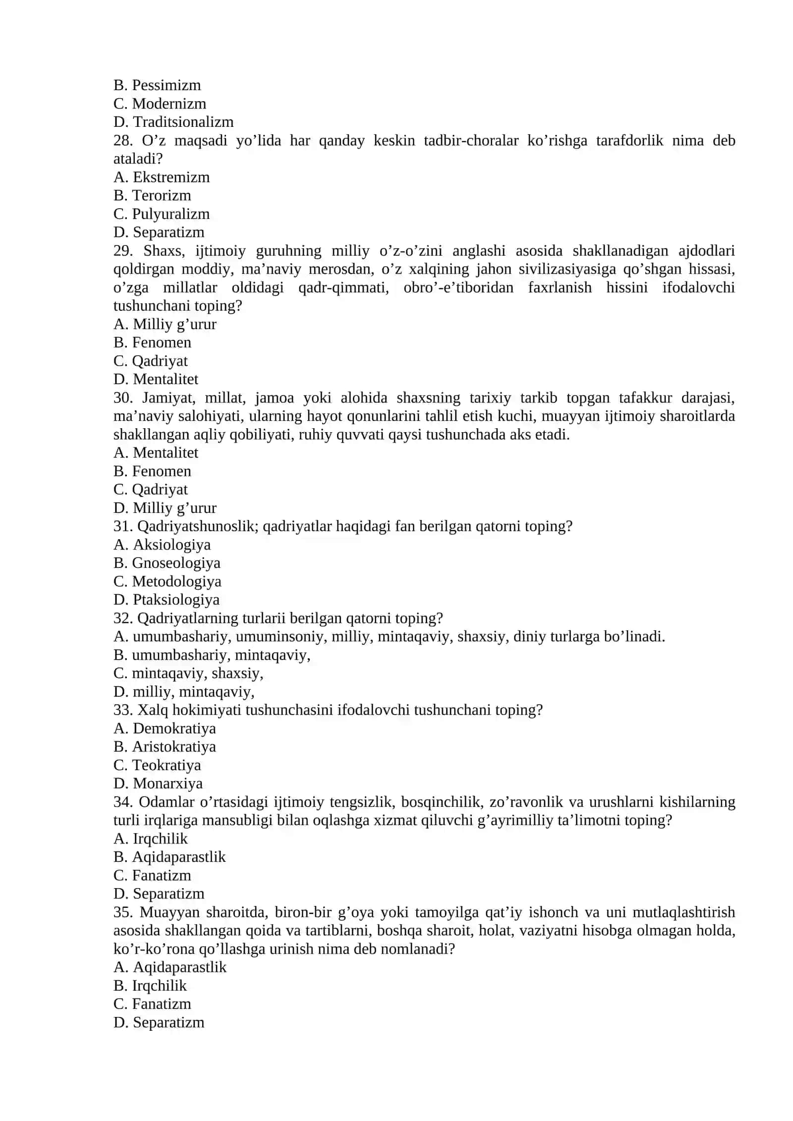 FAN YUZASIDAN TESTLAR 4