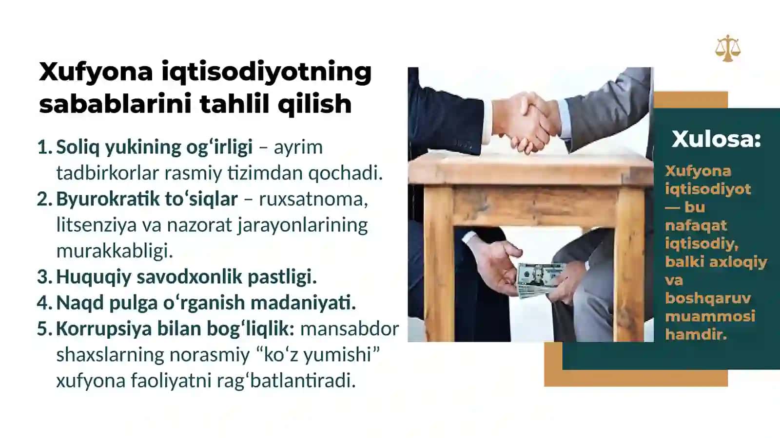 O‘ZBEKISTONDA XUFYONA IQTISODIYOT VA KORRUPSIYAGA QARSHI KURASH YO‘LLARI 4
