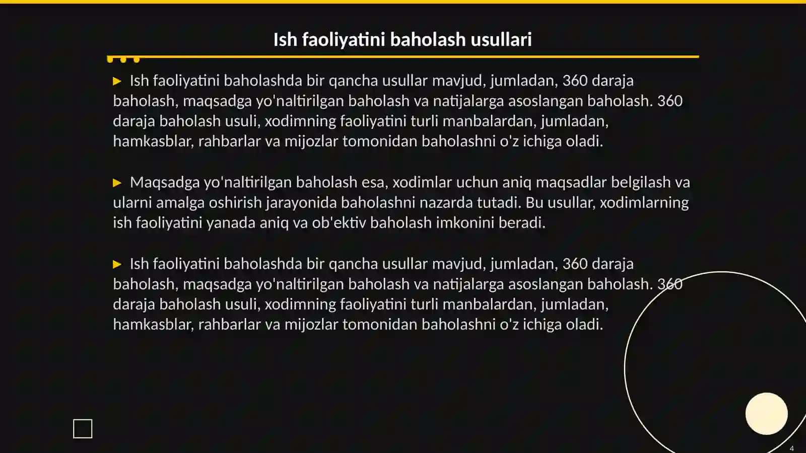 Inson resurslarini boshqarish jarayonida ish faoliyatining sifati va miqdorini baholash muammolari 4