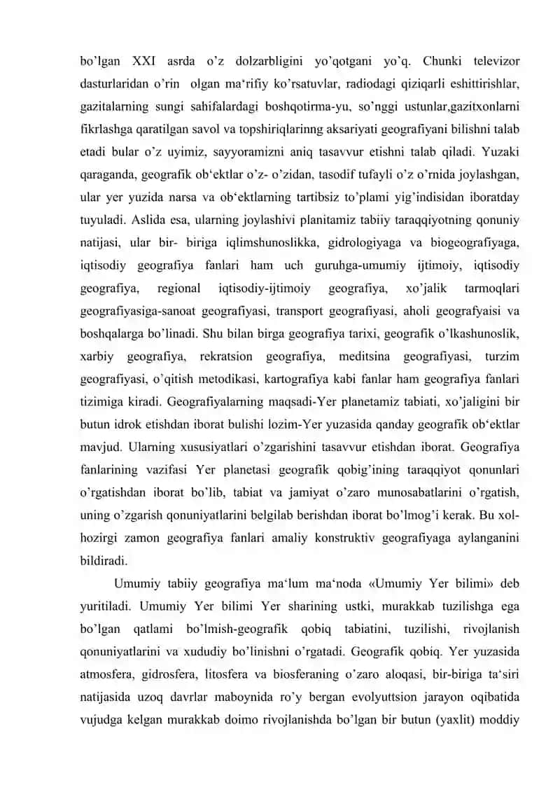 Umumiy yer bilimi predmeti - umumiy yer bilimi geografik qobiqni o’rganadigan fan ekanligi.doc 4