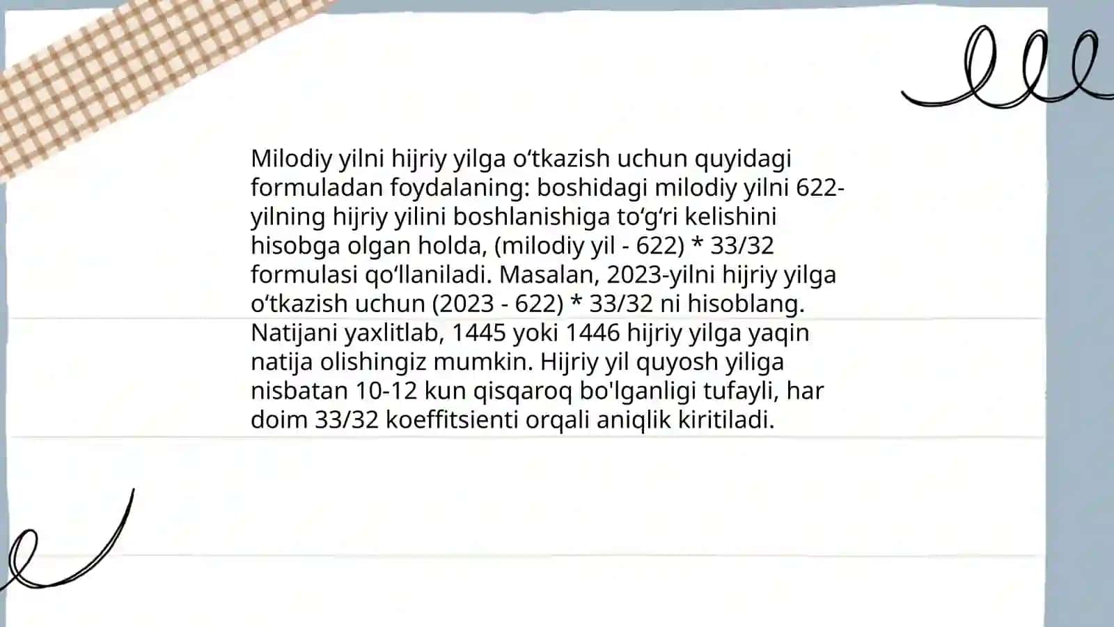 Hijriy va milodiy yillarni hisoblash 4
