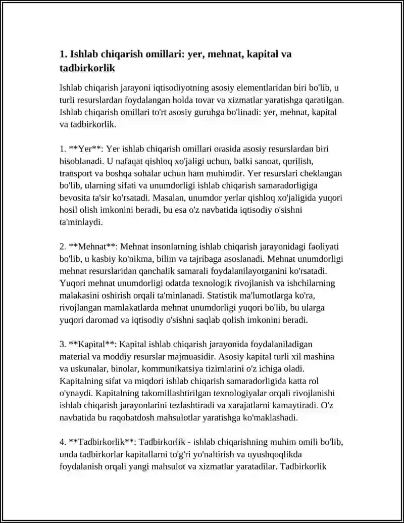 Ishlab Chiqarish va Uning Omillari 4