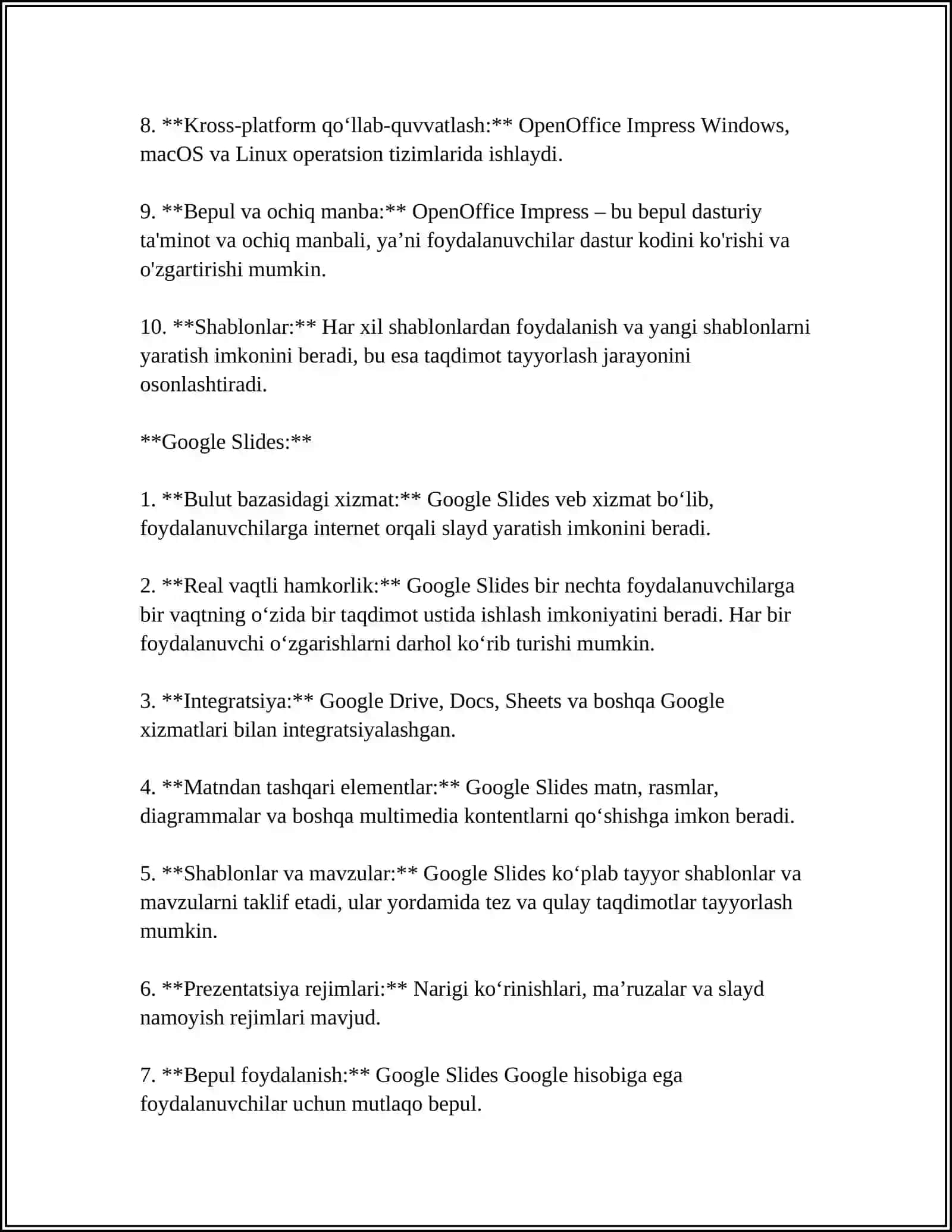 OPENOFFICE LMPRESS VA GOOGLE SLIDES DASTURINING IMKONIYATLARI 4