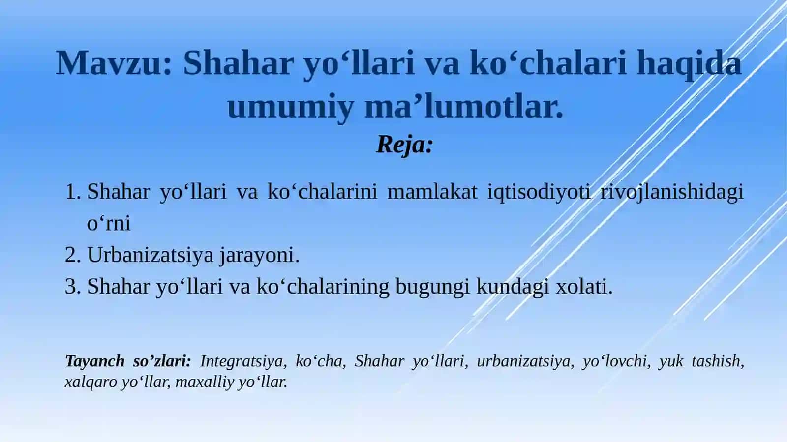 Shaharyo‘llari va ko‘chalari haqida umumiy ma’lumotlar 4