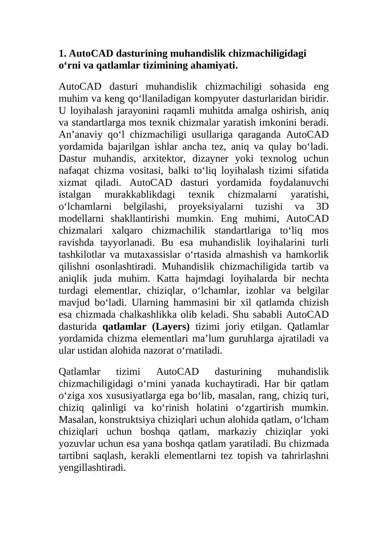 AutoCAD qatlamlar bilan ishlash 4