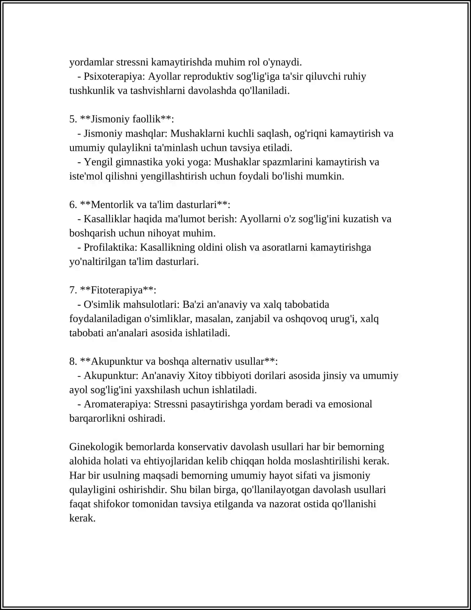 Ginekologik bemorlarda davo usullari 4