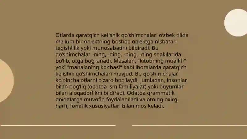 Otlarning bosh va qaratqich kelishik qo'shimchalari 4