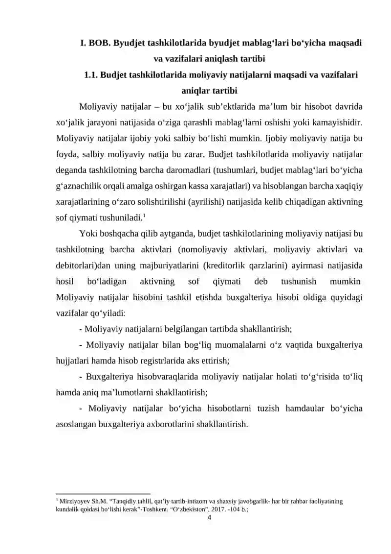 Byudjet tashkilotlarida byudjet mablag‘lari bo‘yicha joriy yilga moliyaviy natijalar hisobi va nazorati 4