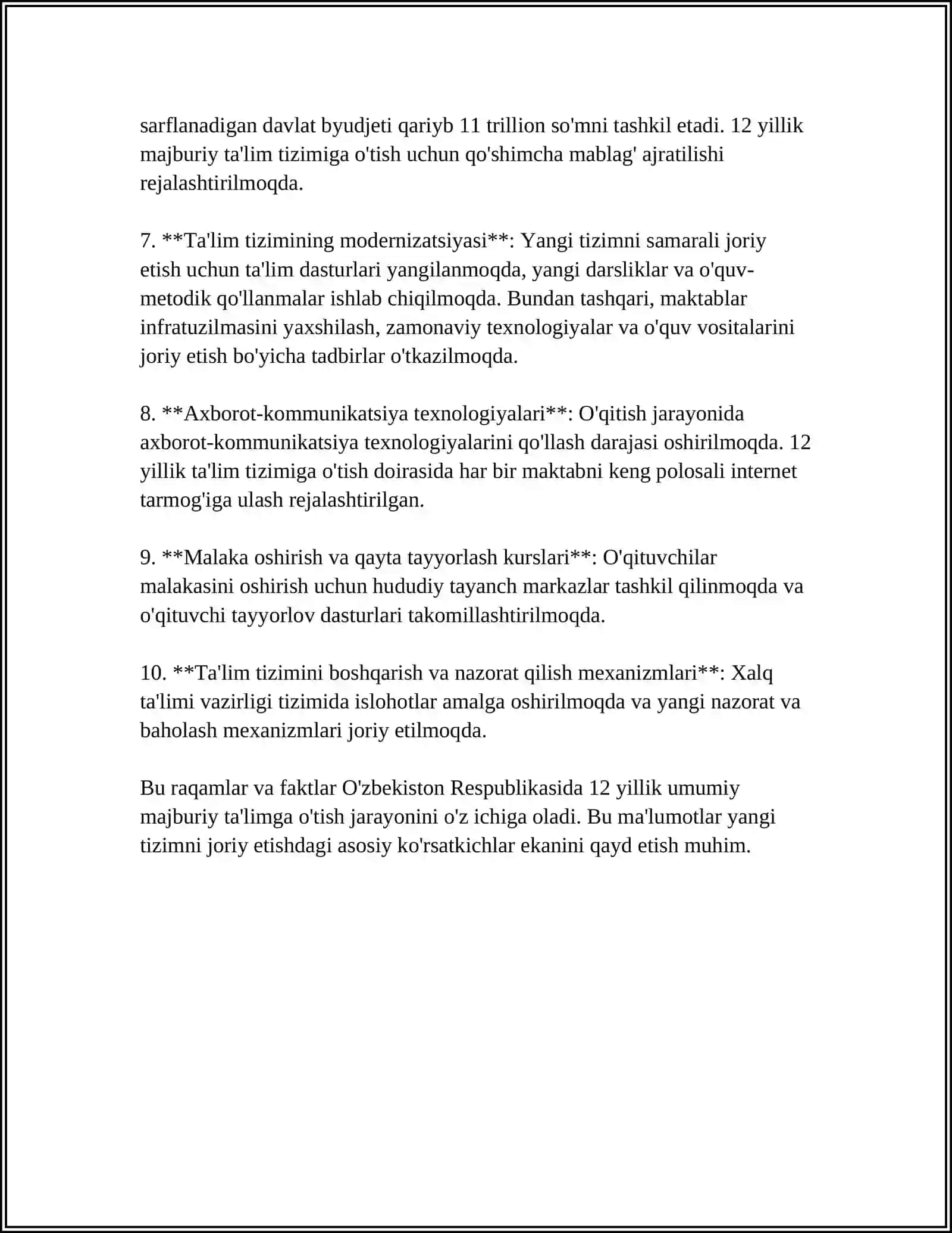OʻZBEKISTON RESPUBLIKASIDA TA'LIM SOHASIDA AMALGA OSHIRILGAN ISLOHOTLAR 4