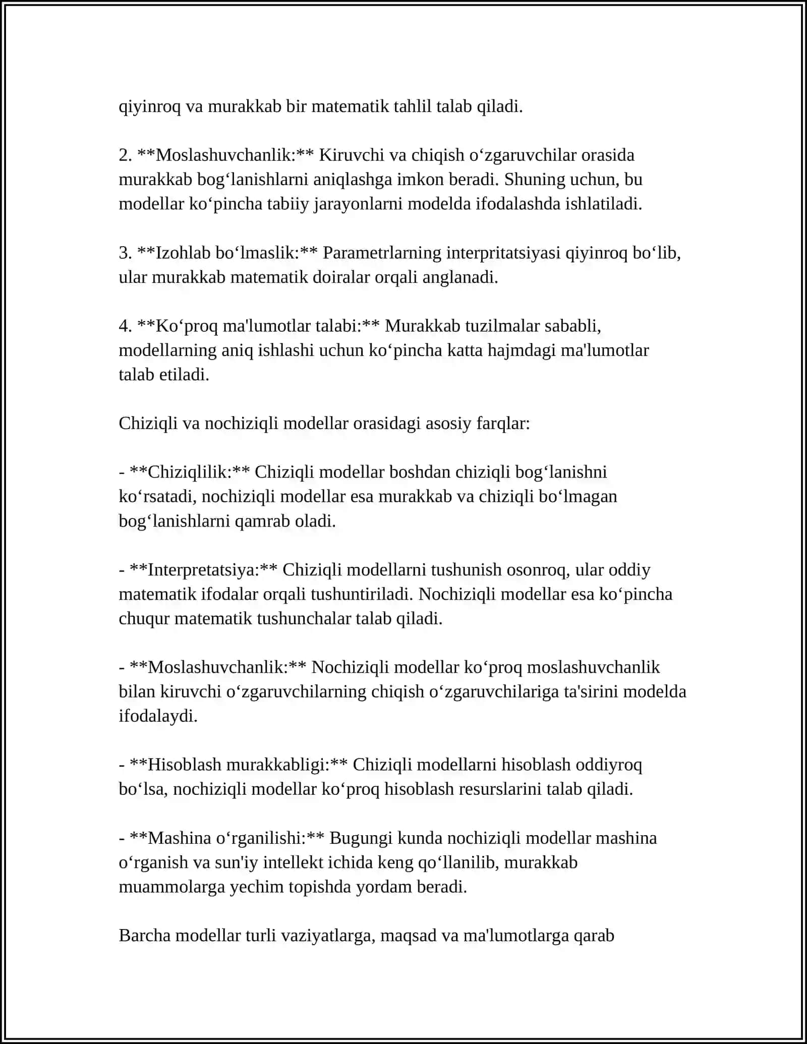 NOCHIZIQLI VA CHIZIQLI MODELLAR FARQLARI 4