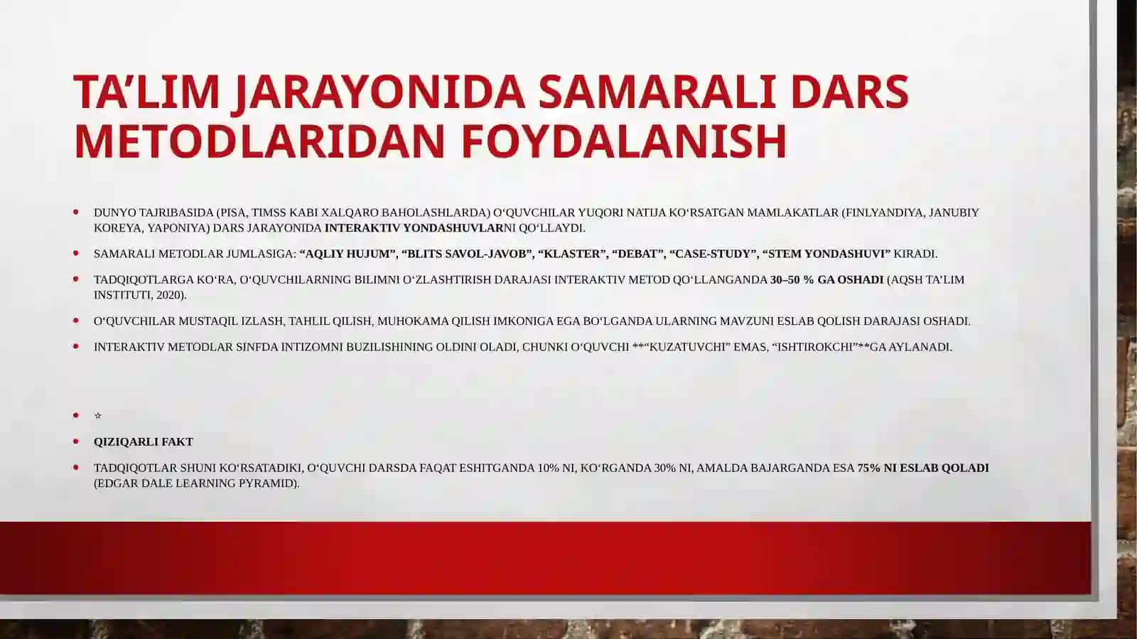 Ta’lim jarayonida samarali dars metodlaridan foydalanish 4