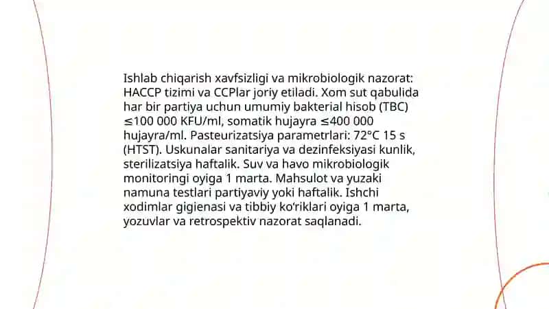 Sut ishlab chiqarish korxonalariga qoʻyilgan gigiyenik talablar 4
