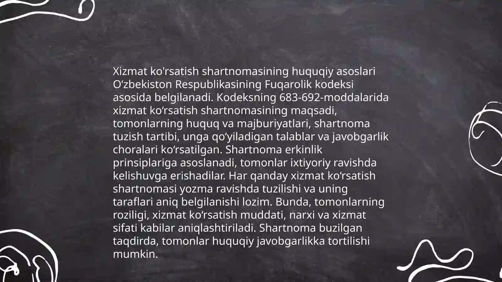 Haq evaziga xizmat ko'rsatish shartnomasining subyektlari va obyektlari 4