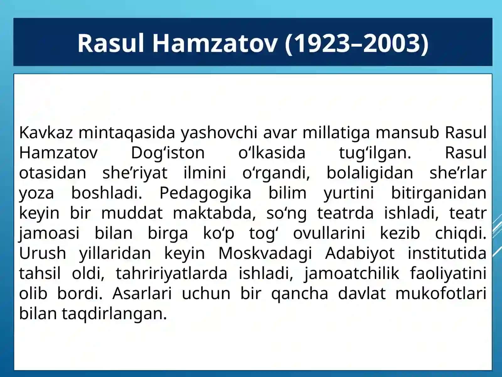 Sergey Yesenin. ''Shahinam, o,meningShahinam...''RasulHamzatov''Qushqanotli, hoykarvon...'' 4