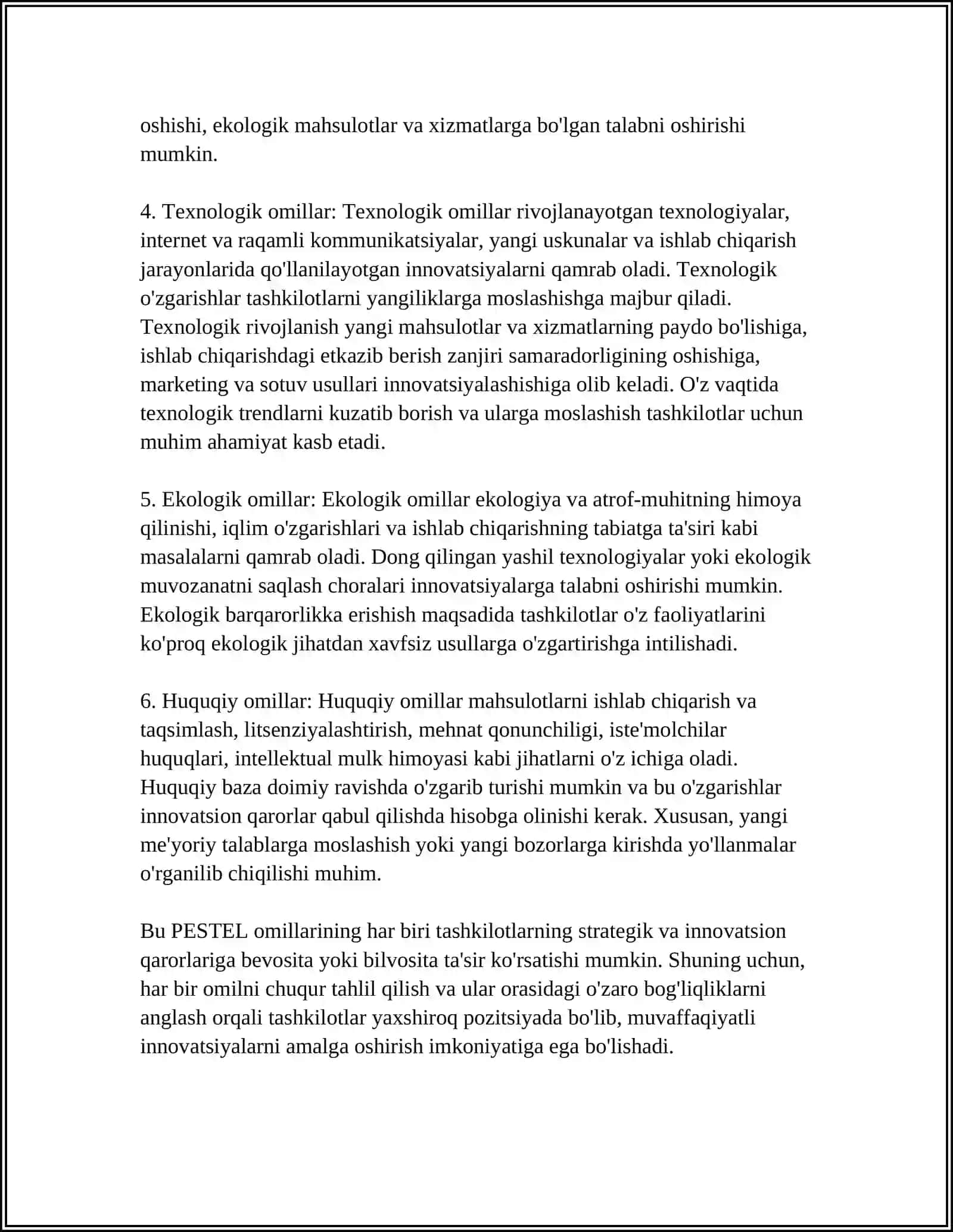 INOVATSION QARORLAR QABUL QILISHDA TASHQI OMILLARNING TIZIMLI TAHLILI 4