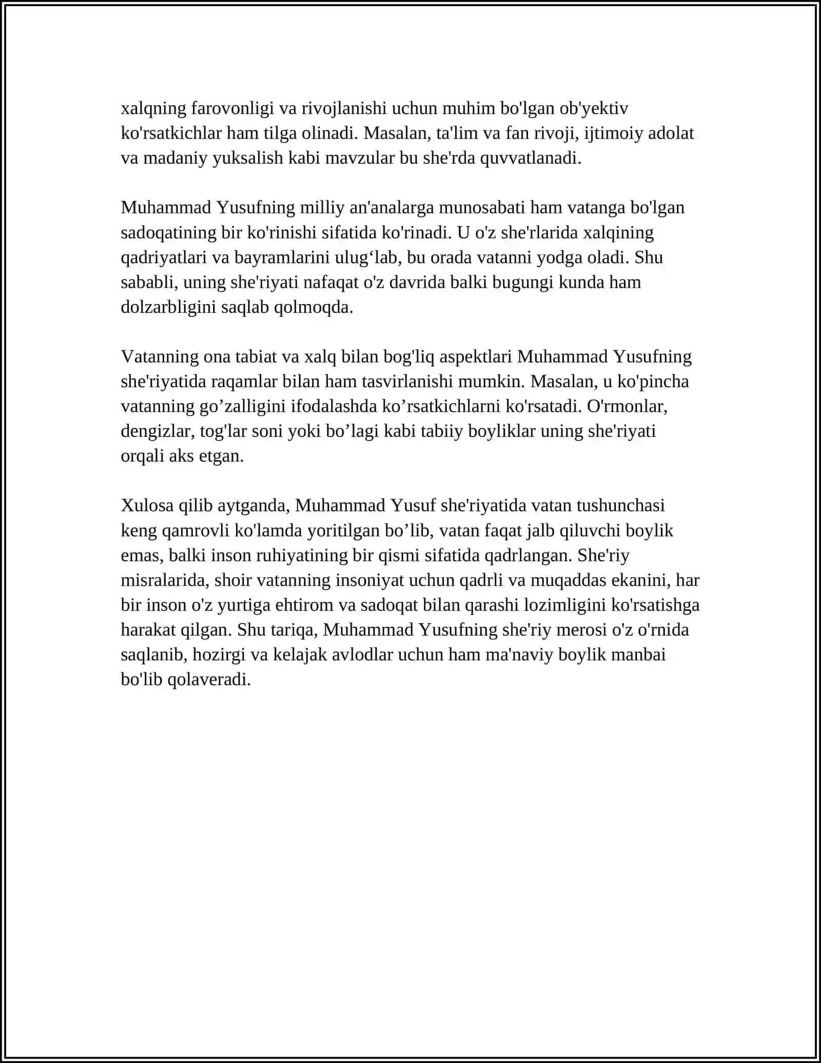 MUHAMMAD YUSUF SHE‘RIYATIDA VATAN MADHI 4
