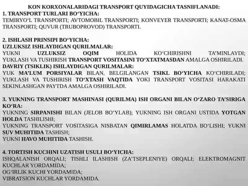 Konchilik korxonalarida foydalaniladigan transport mashinalari turlari 4
