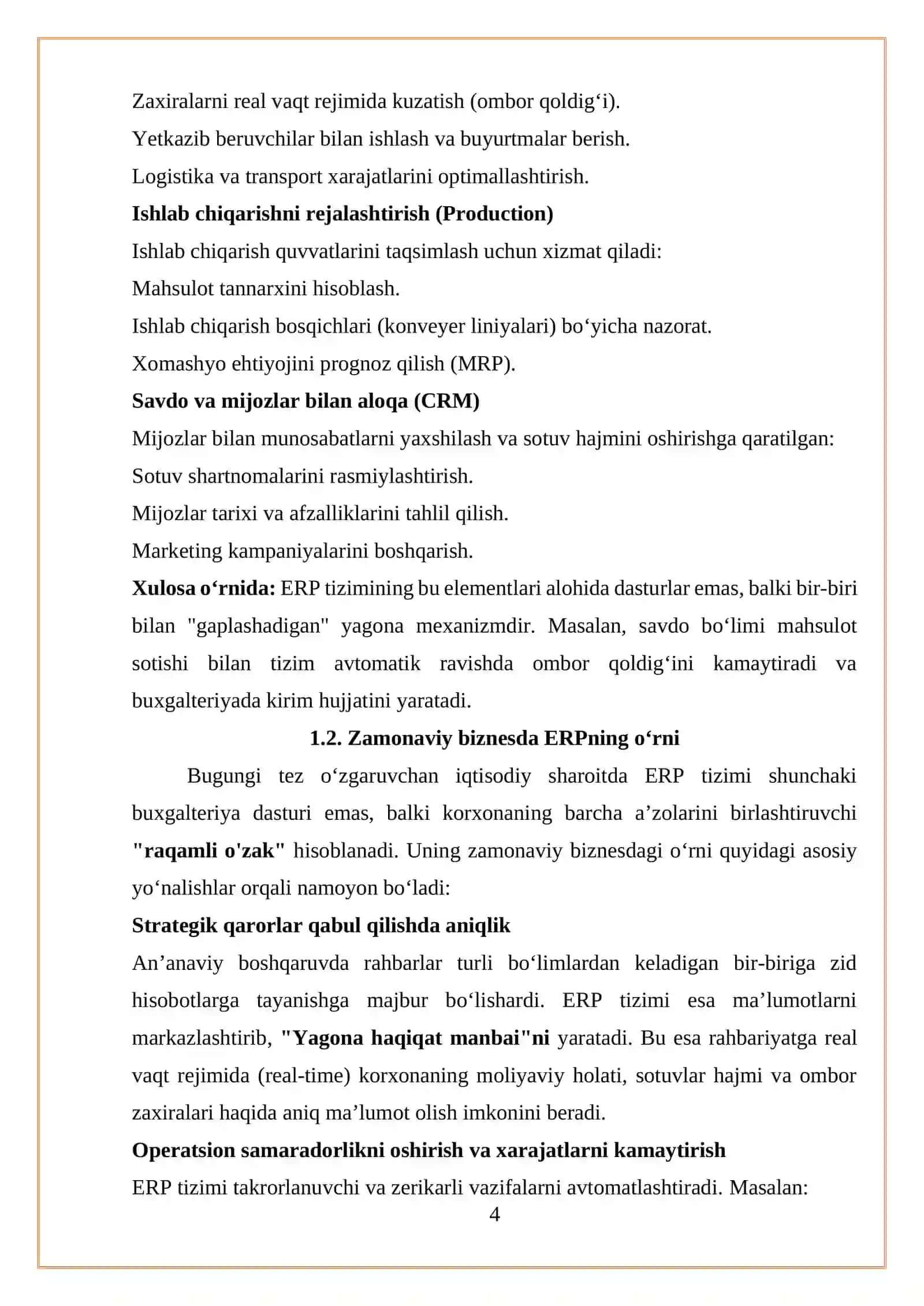 MAT VA BIZNESNI QO‘LLAB-QUVVATLASH TIZIMLARI (ERP) INTEGRATSIYASI 4