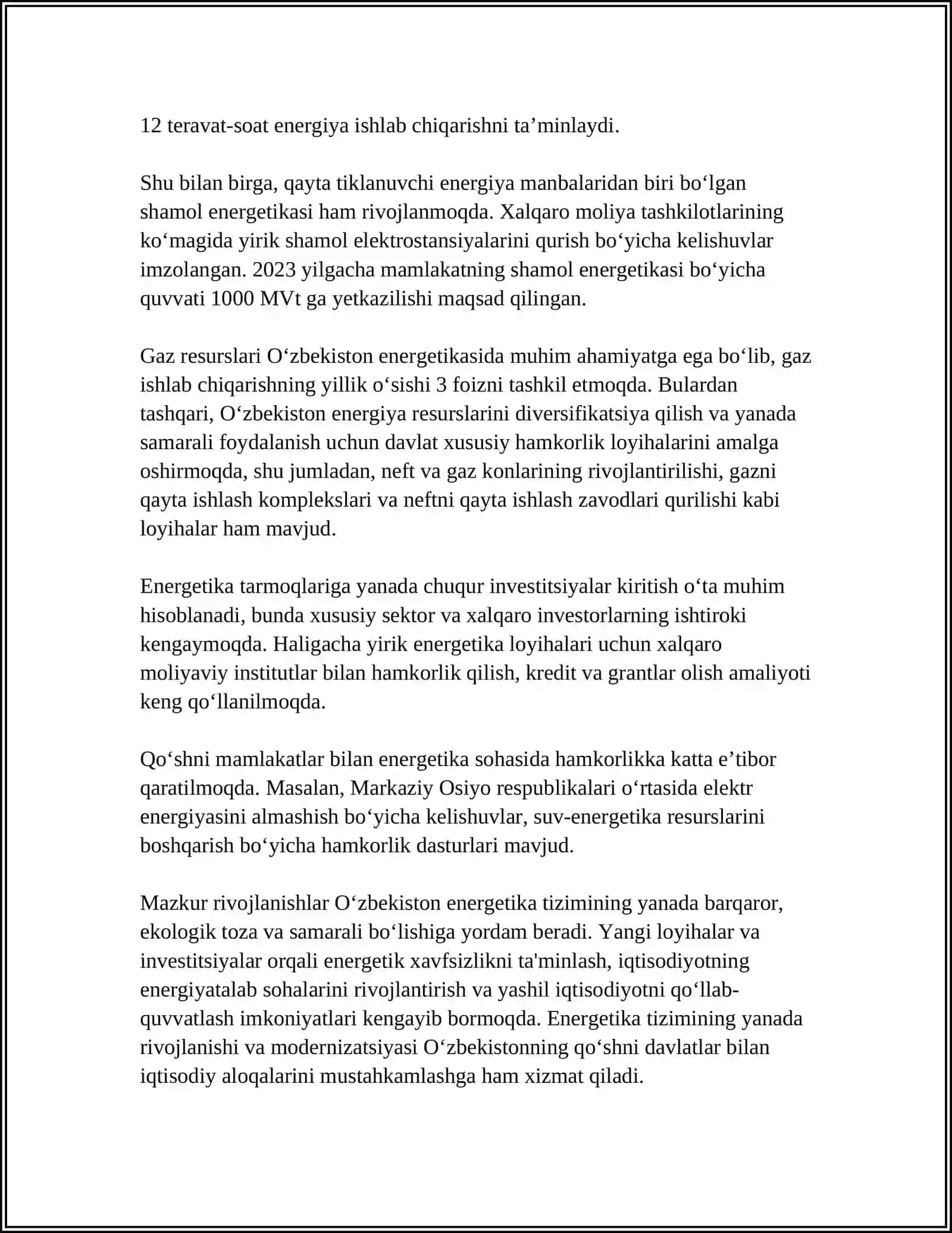 O'ZBEKISTON RESPUBLIKASI ENERGETIKA VAZIRLIGI FAOLIYATINI TASHKIL ETISH CHORA TADBIRI TO'G'RISIDA 2019- YIL 1- FEVRALDAGI PQ-4142 SONLI QARORINI O'RGANISH 4