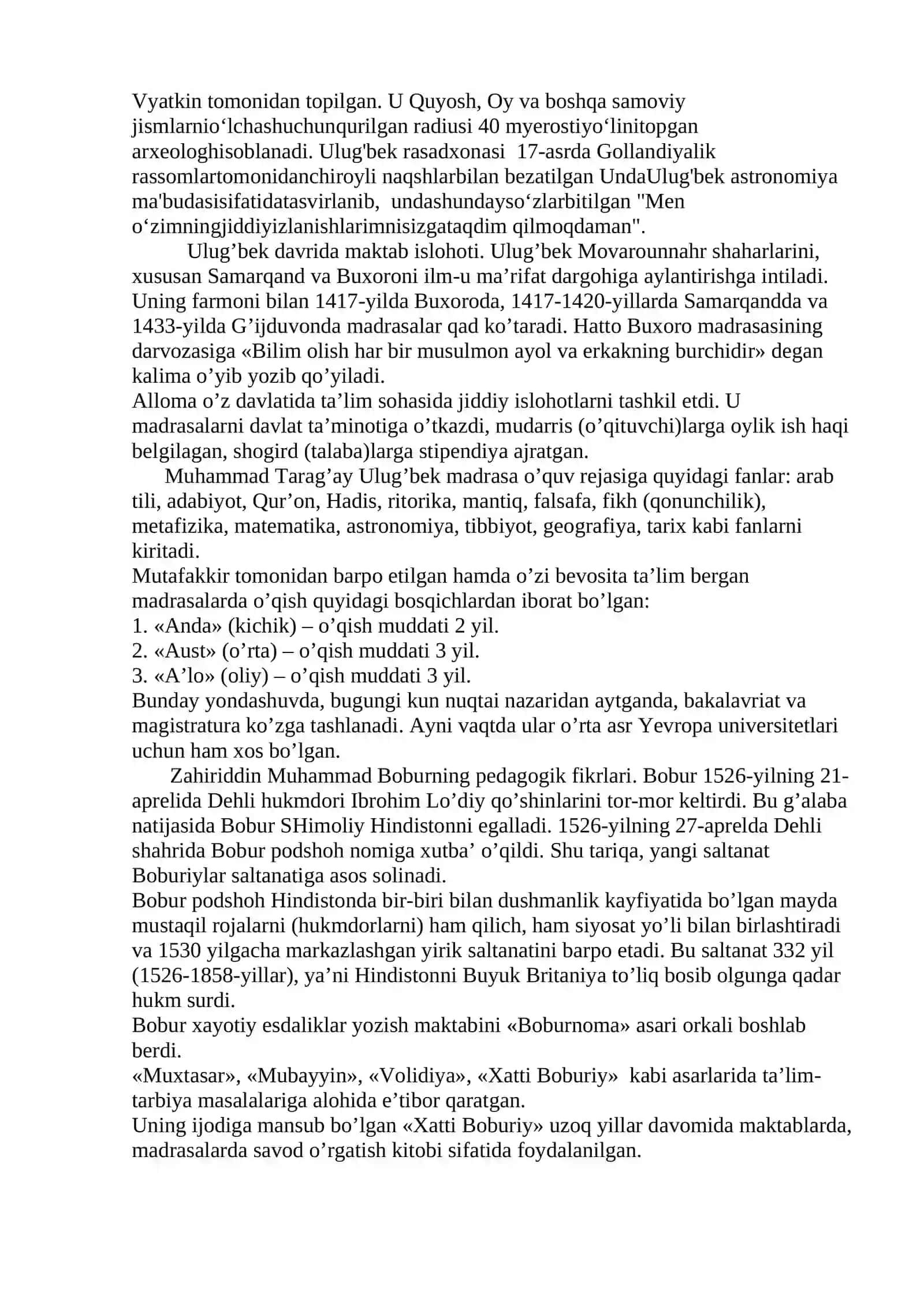 XIV ASR VA XIX ASRNING BIRINCHI YARMIDA TARBIYA. MAKTAB VA PEDAGOGIK FIKRLAR 4