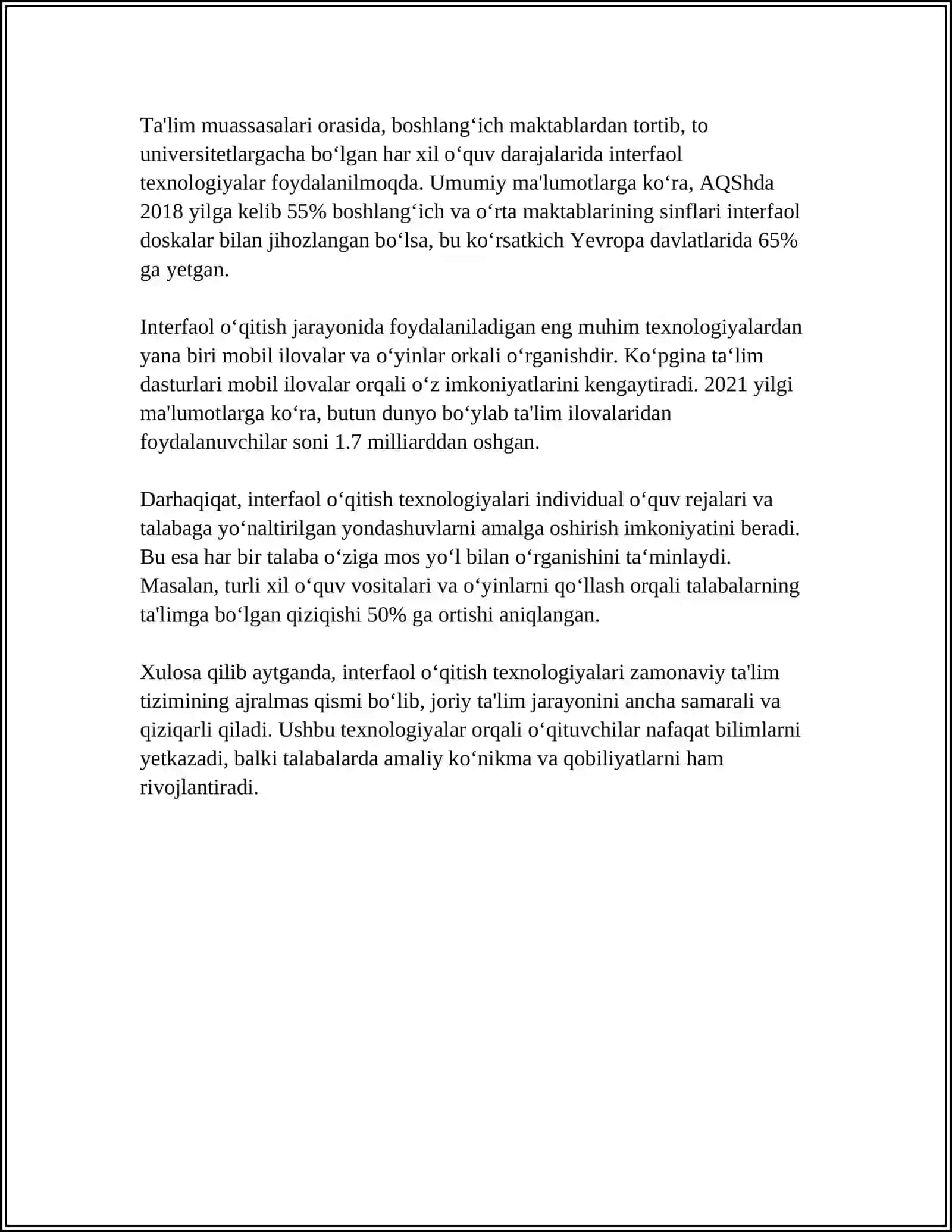 FE'LIY GAP MAVZUSINI TUSHUNTIRISHDA YANGI PEDTEXNOLOGIYALARNI QO'LLASH 4