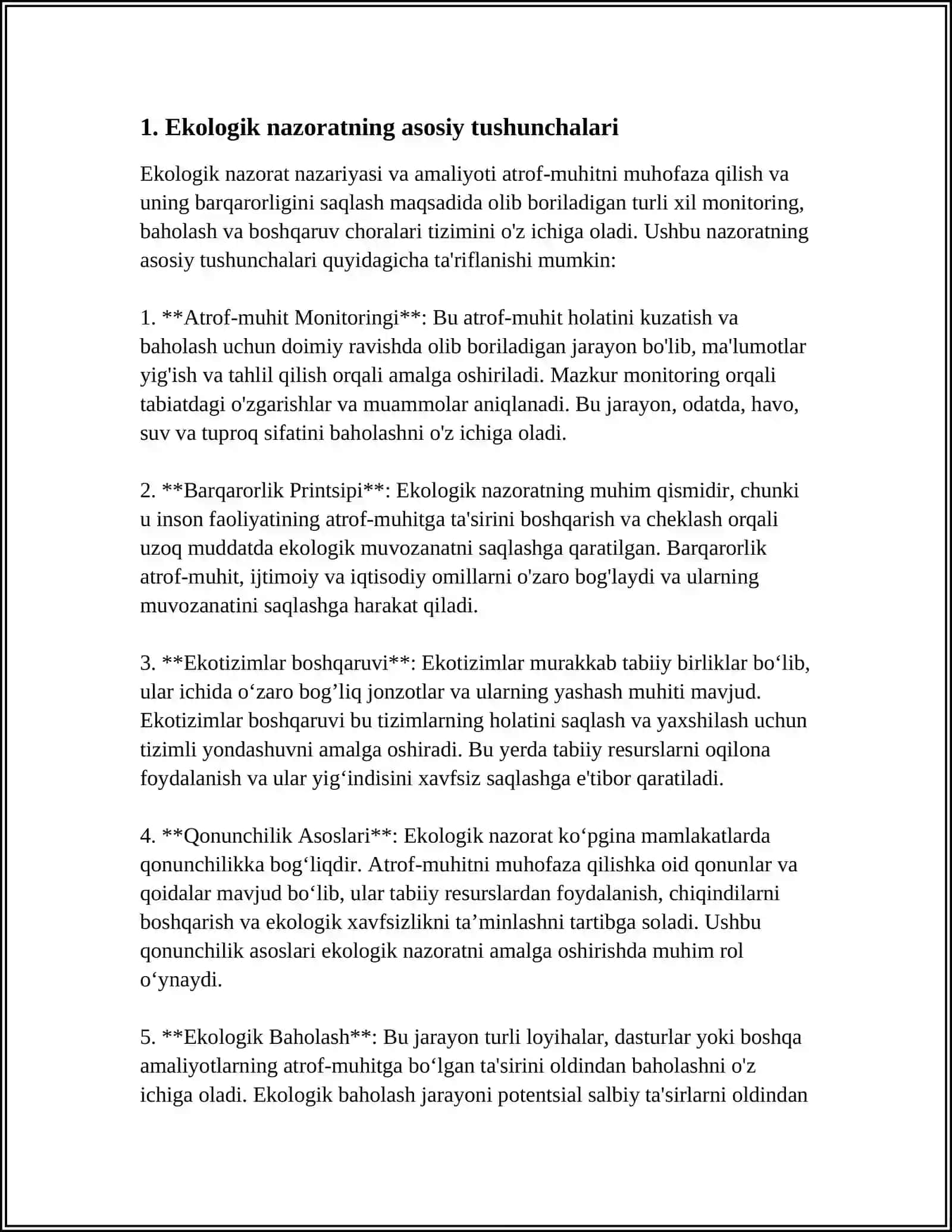 Ekologik Nazorat, Ekologik Monitoring va Ekologik Ekspertiza 4